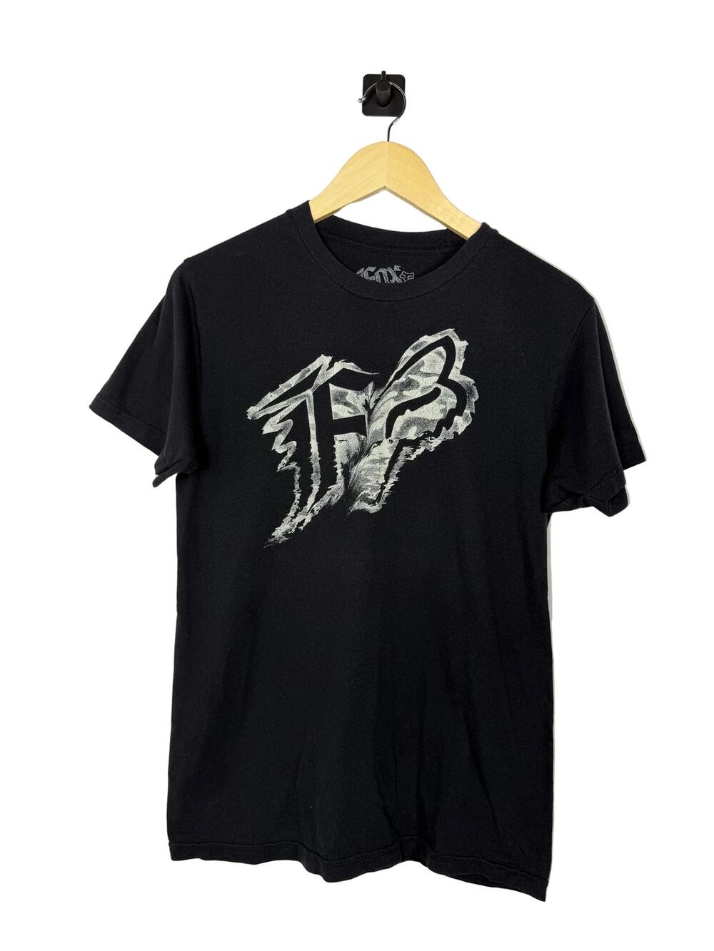 Vintage Y2K Fox Racing T-Shirt Mens Small Black Tee Motocross Biker 2000s